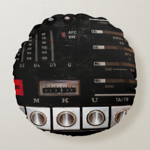 Nostalgic Radio: Stereo Button Display Round Pillow