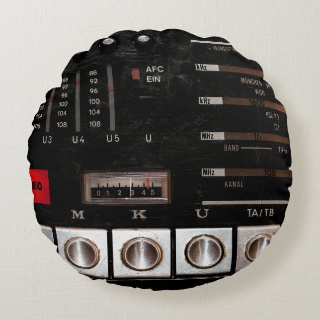 Nostalgic Radio: Stereo Button Display Round Pillow (Front)