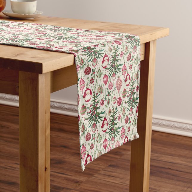   Nostalgic Red and Green Ornaments  Long Table Runner (In Situ)