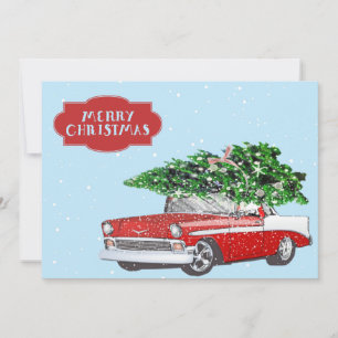Nostalgic Red Car & Cut Tree Holiday Card