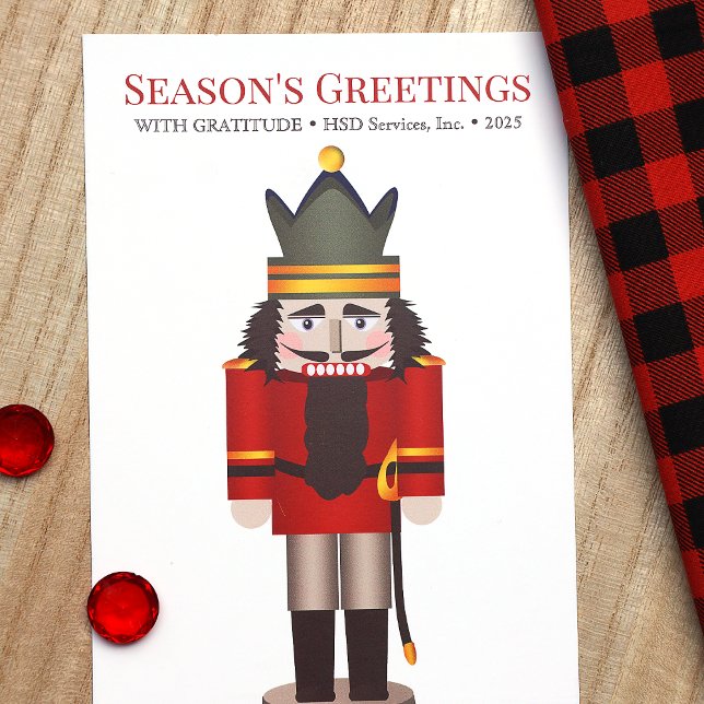 Nostalgic Red Green Nutcracker Company Christmas Holiday Card (Red Green Nutcracker, Red Business Logo Company Holiday Christmas Card)