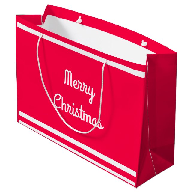 Nostalgic Red White Template Merry Christmas Text Large Gift Bag (Back Angled)