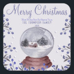 Nostalgic Retro-Inspired Christmas Cabin Snowglobe Square Sticker<br><div class="desc">A carefully handcrafted watercolor miniature of a serene night and winter landscape, in a cute snowball surrounded by Christmas Berries and Flowers. The design’s vintage-inspired pastel colours create a captivating ambiance, reminiscent of a bygone era. Each stroke celebrates the calm mood that defines cottagecore, offering a tranquil escape into a...</div>