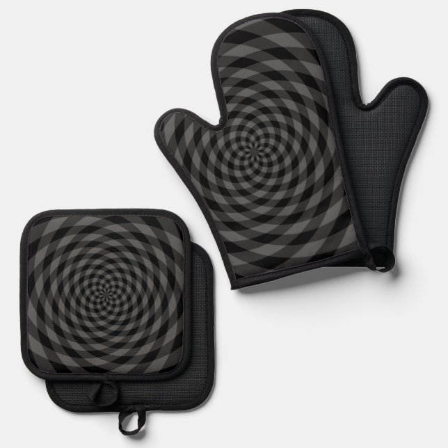 Nostalgic Retro Pattern Oven Mitt & Pot Holder Set (Front/Back)