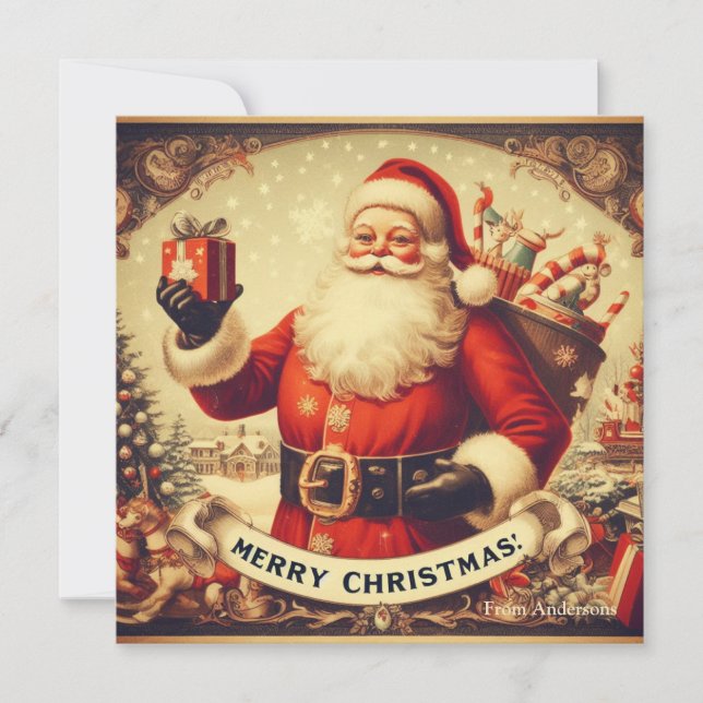 Nostalgic Retro Santa Claus Merry Christmas Holiday Card (Front)