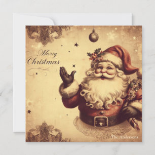 Nostalgic retro Santa Claus smiling muted colours Holiday Card