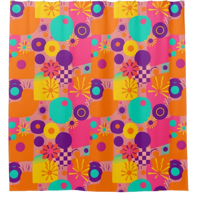 Nostalgic Retro Shower Curtain – Groovy Vibs (Front)