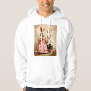 Nostalgic Romance Revival - Antique Rabbit Duo in Hoodie