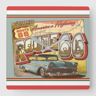Nostalgic Route 66 Square Wall Clock