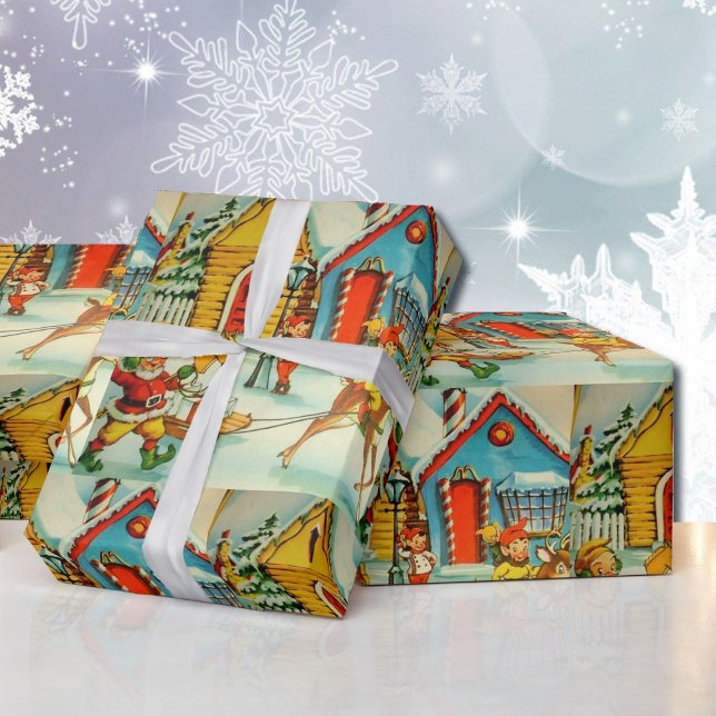 Nostalgic Santa Claus's Elves At The North Pole  Wrapping Paper (Creator Uploaded)