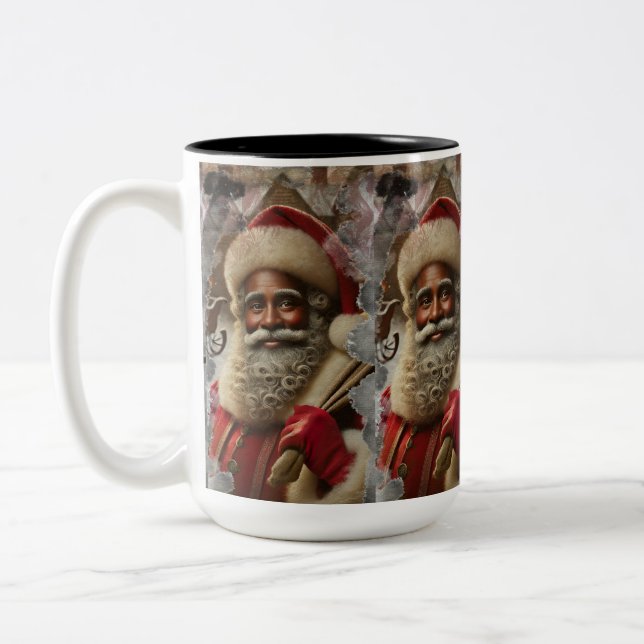 Nostalgic Santa Joyful Traditions Two-Tone Coffee Mug (Left)