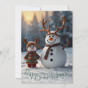 Nostalgic Snowman & Cheerful Snow-Child Holiday Card