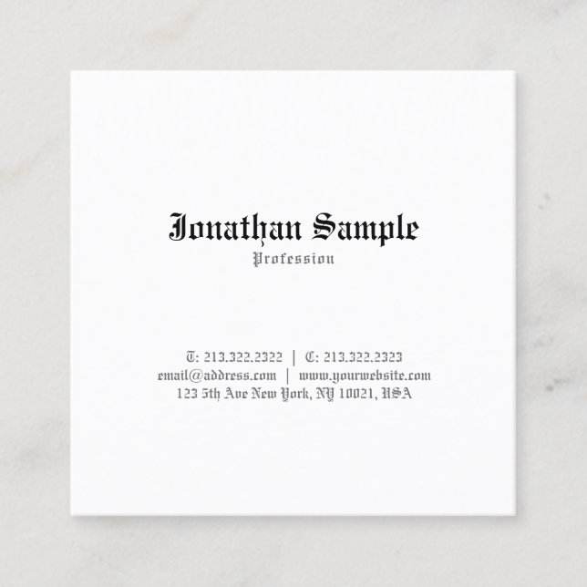 Nostalgic Stylish Classic Design Old English Font Square Business Card (Front)