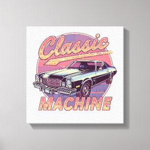 Nostalgic Synthwave Sunset Car Canvas Print