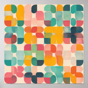 Nostalgic Textile Art: Retro Grid Quilt Poster