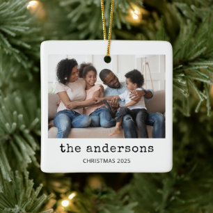 Nostalgic Type   Family Last Name and Photo Ceramic Ornament