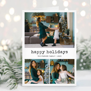 Nostalgic Type Happy Holidays Family Photo Grid Holiday Card