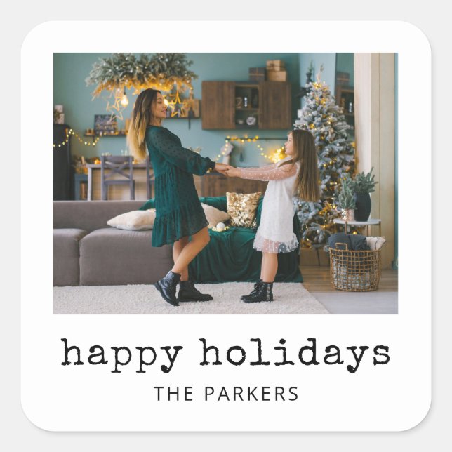 Nostalgic Type | Happy Holidays Family Photo Square Sticker (Front)