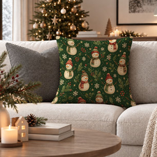 Nostalgic Vintage Christmas Snowman Accent Pillow