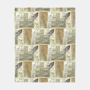 Nostalgic Vintage Cyclist and Bicycle Ads Collage Fleece Blanket
