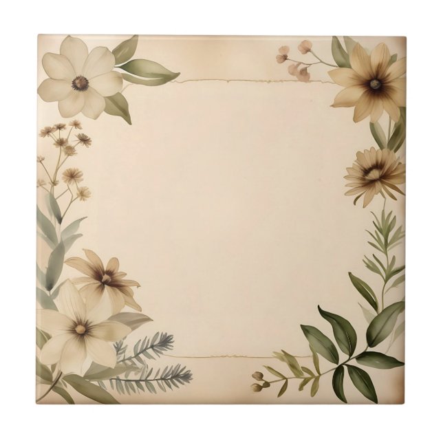 Nostalgic Vintage Herbarium Flowers Tile (Front)