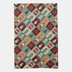 Nostalgic Vintage Holiday Patchwork Quilt Kitchen Towel