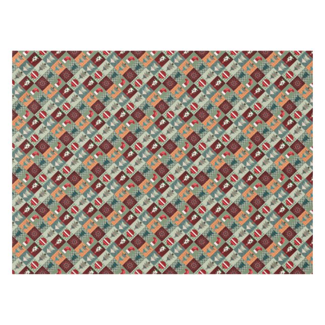 Nostalgic Vintage Holiday Patchwork Quilt Tablecloth (Front (Horizontal))