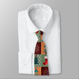Nostalgic Vintage Holiday Patchwork Quilt Tie