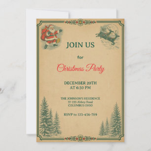 Nostalgic Vintage Retro Christmas Party Invitation