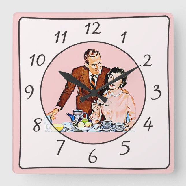 Nostalgic Vintage Retro Couple Kitchen Clock (Front)