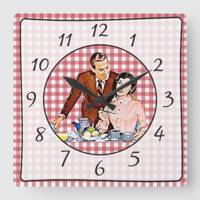 Nostalgic Vintage Retro Couple Kitchen Clock (Front)