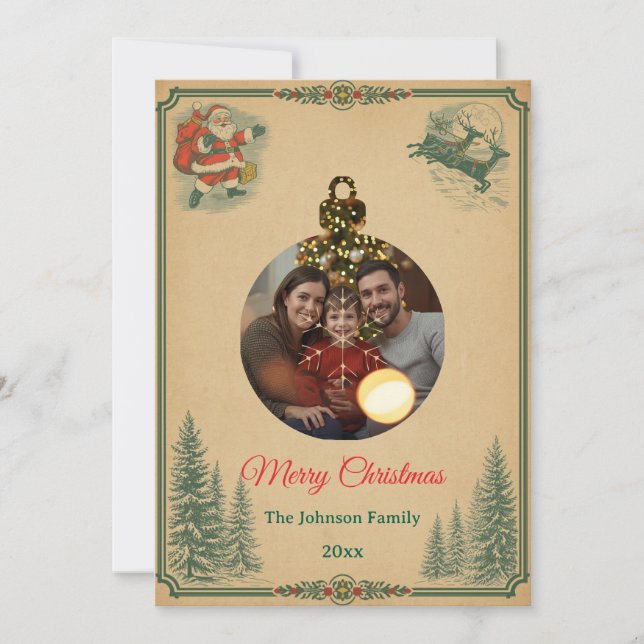 Nostalgic Vintage Retro Style Christmas Card (Front)