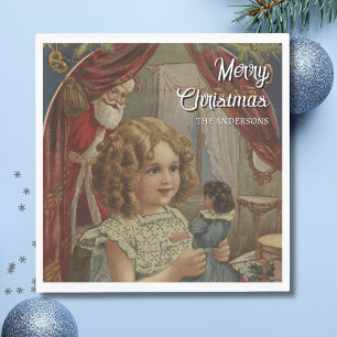 Nostalgic Vintage Santa Girl Doll Napkins