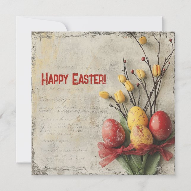 Nostalgic watercolor red and yellow Easer eggs Holiday Card (Front)