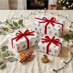 Nostalgic Watercolor Vintage Santa Christmas Tree Wrapping Paper