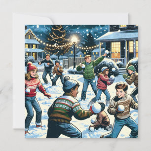 Nostalgic Winter Scene   Children's Snowball Fight