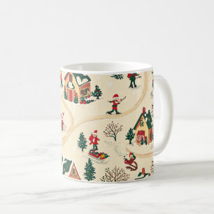 Nostalgic Winter Village Red Green Gold Pattern Coffee Mug