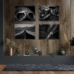 Nostalgie de moto Noir et blanc ensemble d'impress