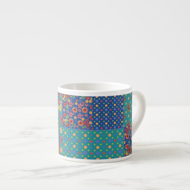 Nostalgique Motif Faux Patchwork Espresso Mug (Devant droit)