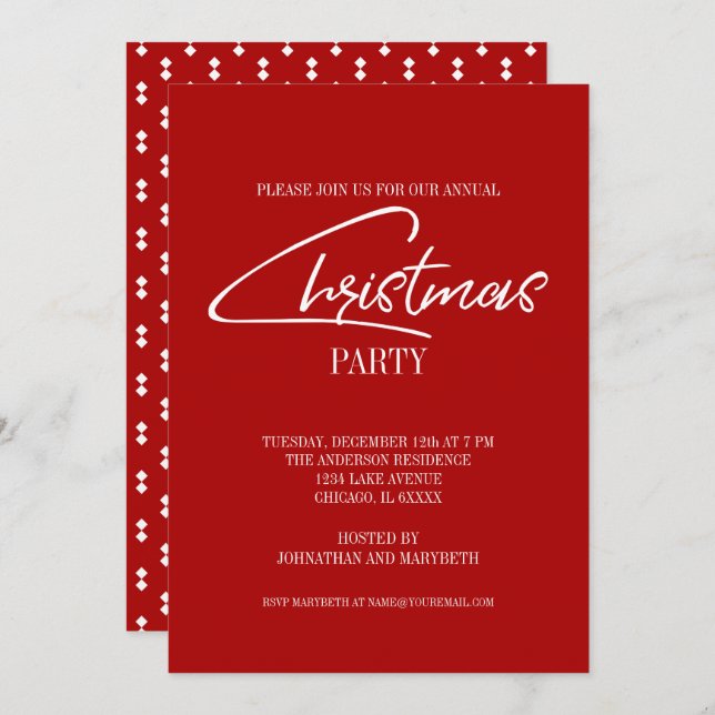 Nostalgique Noël Script Fête Invitation (Devant / Derrière)