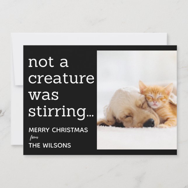 not a creature was stirring black photo christmas holiday card (Front)