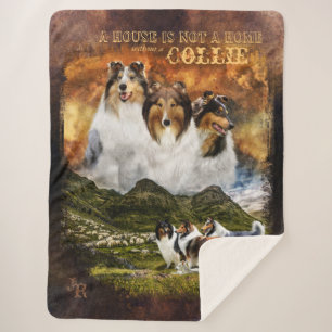 Not a Home w/o Collies, Sheep Herding, Rustic - Sherpa Blanket