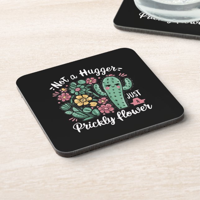 Not a Hugger Just a Prickly Flower Cute Cactus Fun Coaster (Left Side)