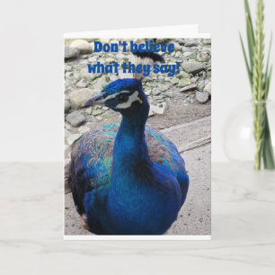 NOT A MEAN PEACOCK-FRIENDLY AND SAYS HAPPY BIRTHDA CARD