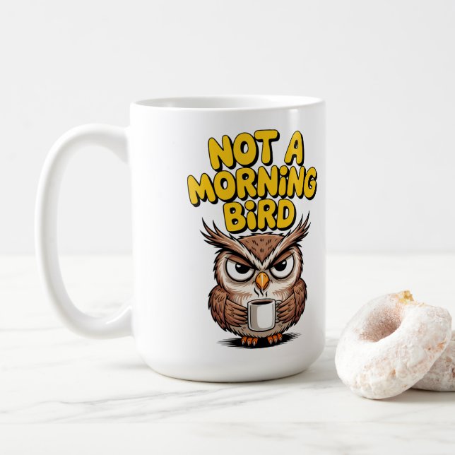 Not A Morning Bird Owl Coffee Mug (With Donut)