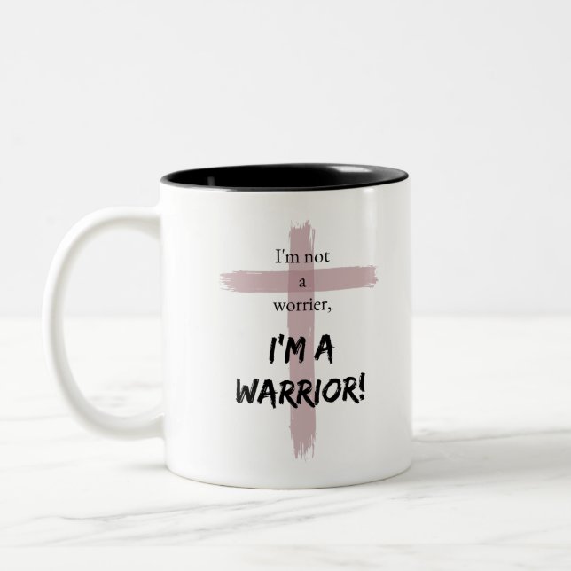 Not a Worrier, A Warrior! Two-Tone Coffee Mug (Left)