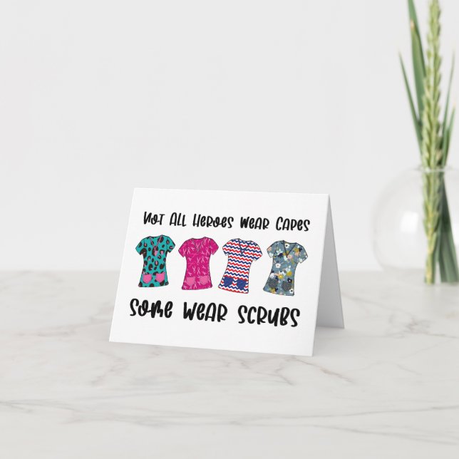 Not All Heroes Wear Capes Floral Scrubs Thank You Card (Front)