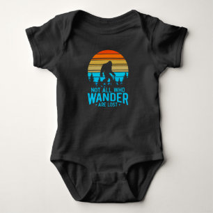 Not All Who Wander are Lost   Bigfoot Retro Design Baby Bodysuit