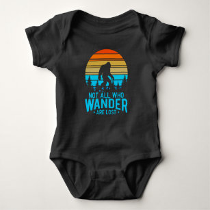 Not All Who Wander are Lost   Bigfoot Retro Design Baby Bodysuit