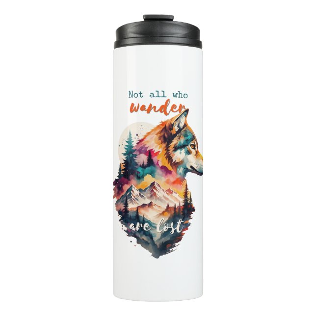 Not All Who Wander Are Lost - Vibrant Wolf Art Thermal Tumbler (Front)